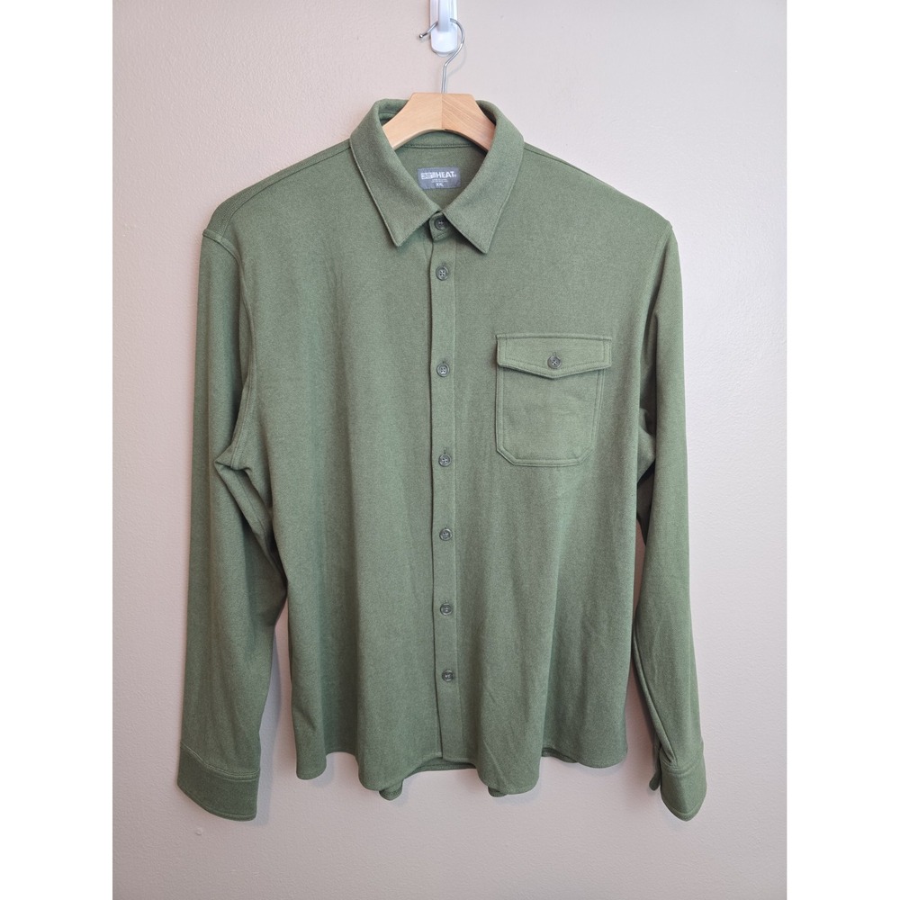 32 Degree Heat Button Front Shirt Size XXL Mens Green  Stretch